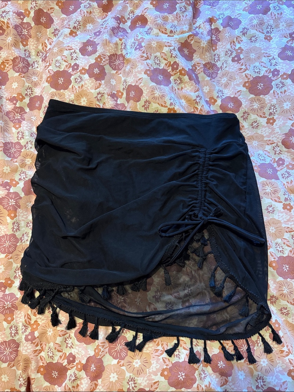 Cupshe Black Tassel-Trim Swim Sarong with Side Tie
